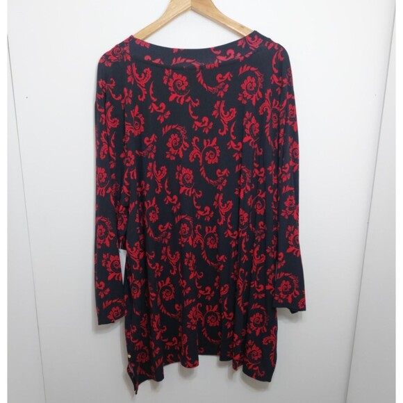 Liz Claiborne Plus Women's Size 3X Blouse  V Neck 3/4 Sleeve Black Red - Picture 6 of 13